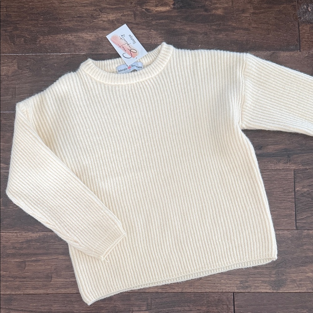 Girls Cream Ribbed Sweater